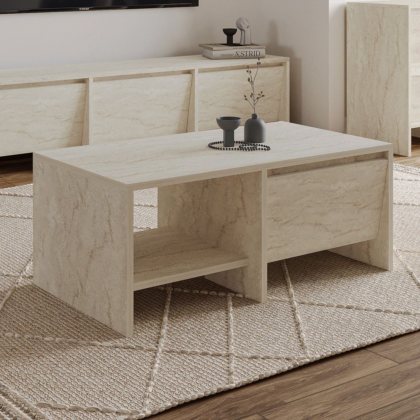 Τραπεζάκι Σαλονιού Travertine 90 x 45 x 35 εκ GR382NRC1222