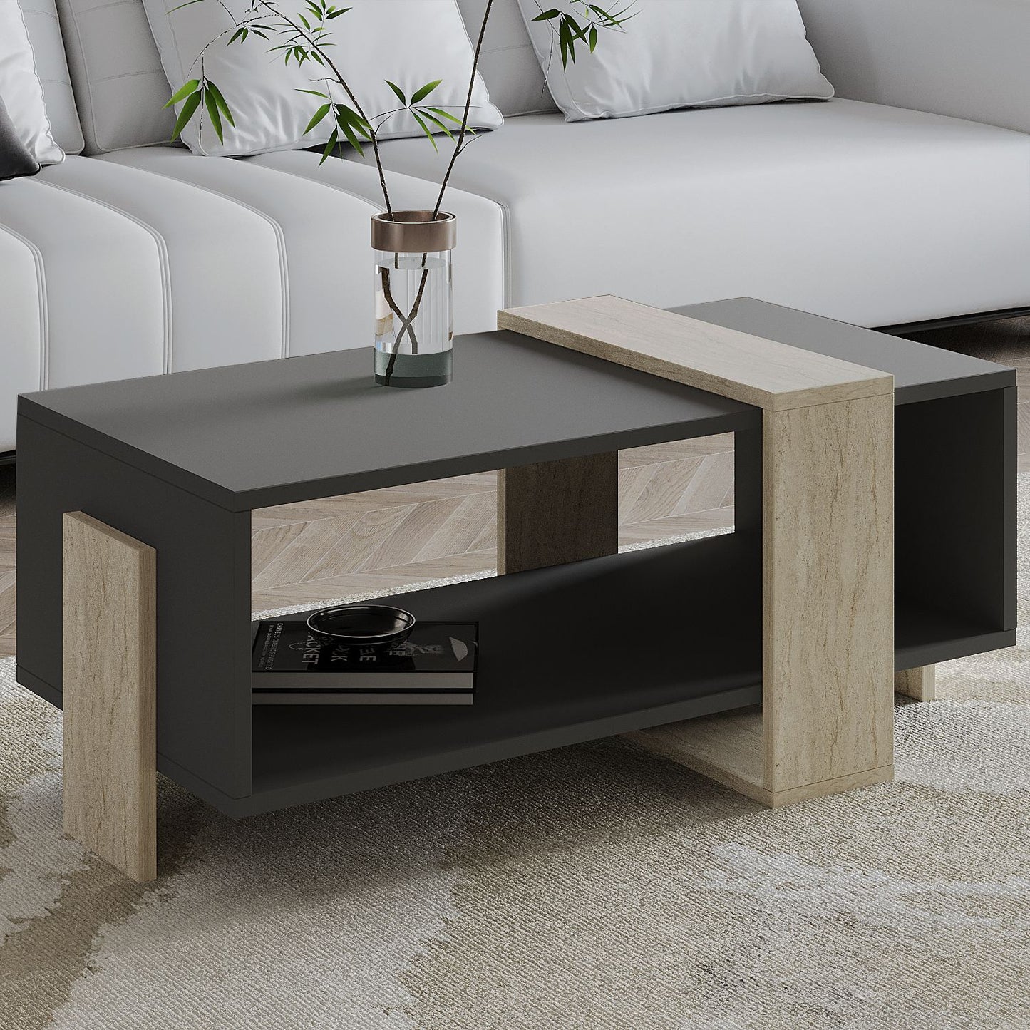 Τραπεζάκι Σαλονιού Travertine - Ανθρακί 90 x 49 x 40 εκ GR382NRC1226