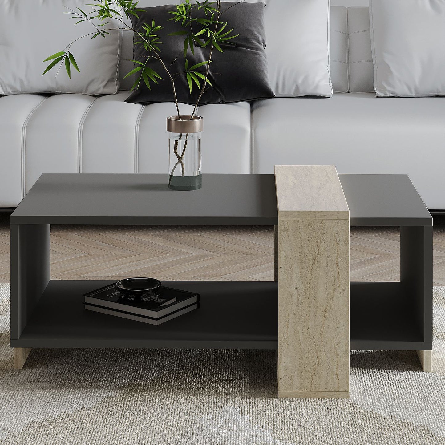 Τραπεζάκι Σαλονιού Travertine - Ανθρακί 90 x 49 x 40 εκ GR382NRC1226