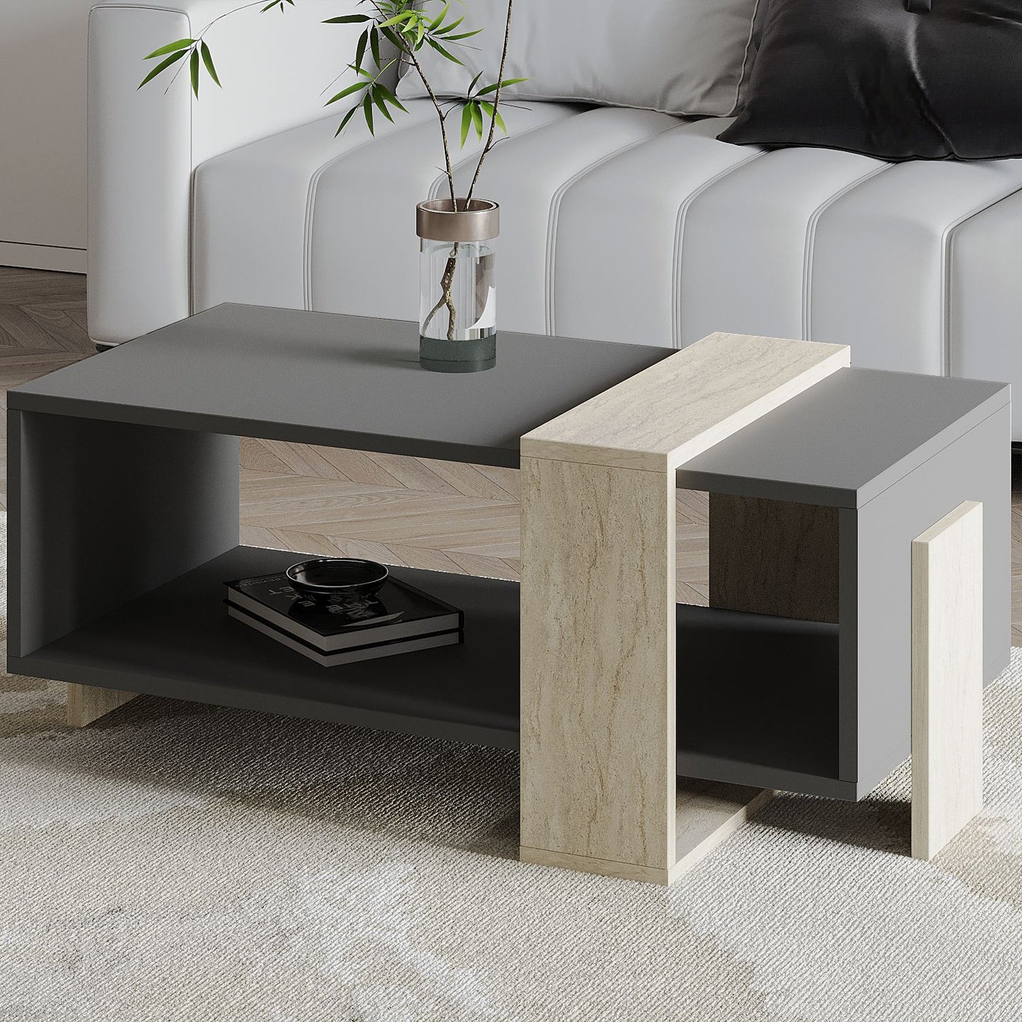 Τραπεζάκι Σαλονιού Travertine - Ανθρακί 90 x 49 x 40 εκ GR382NRC1226