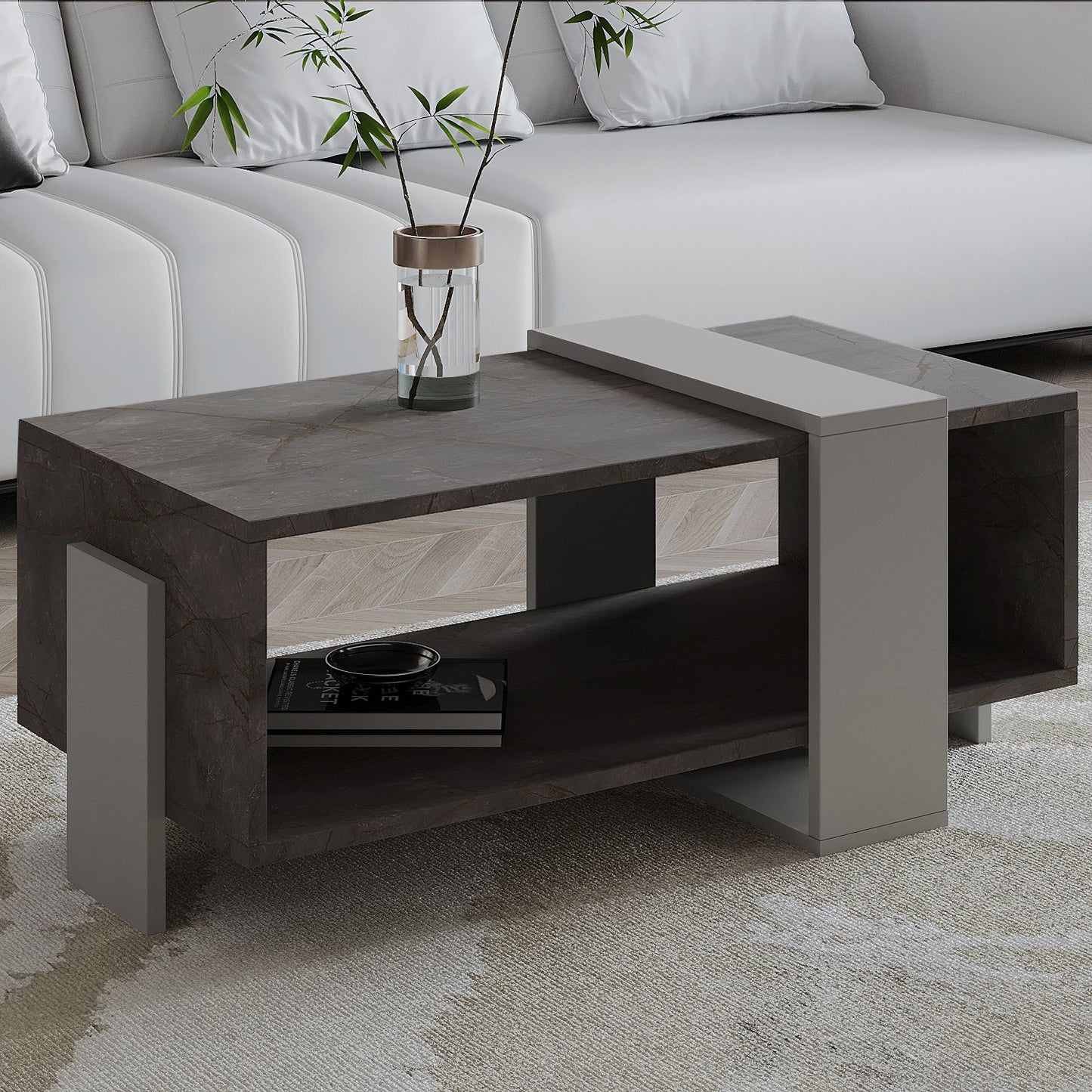 Τραπεζάκι Σαλονιού Gordion Marble - Γκρι 90 x 49 x 40 εκ GR382NRC1229