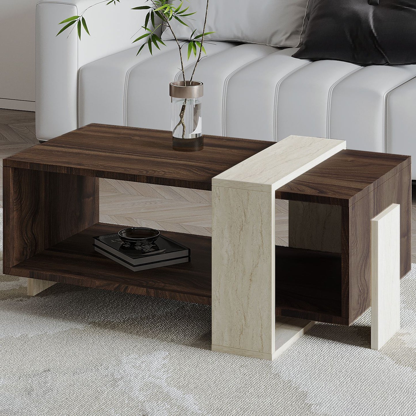 Τραπεζάκι Σαλονιού Travertine - Καρυδί 90 x 49 x 40 εκ GR382NRC1230
