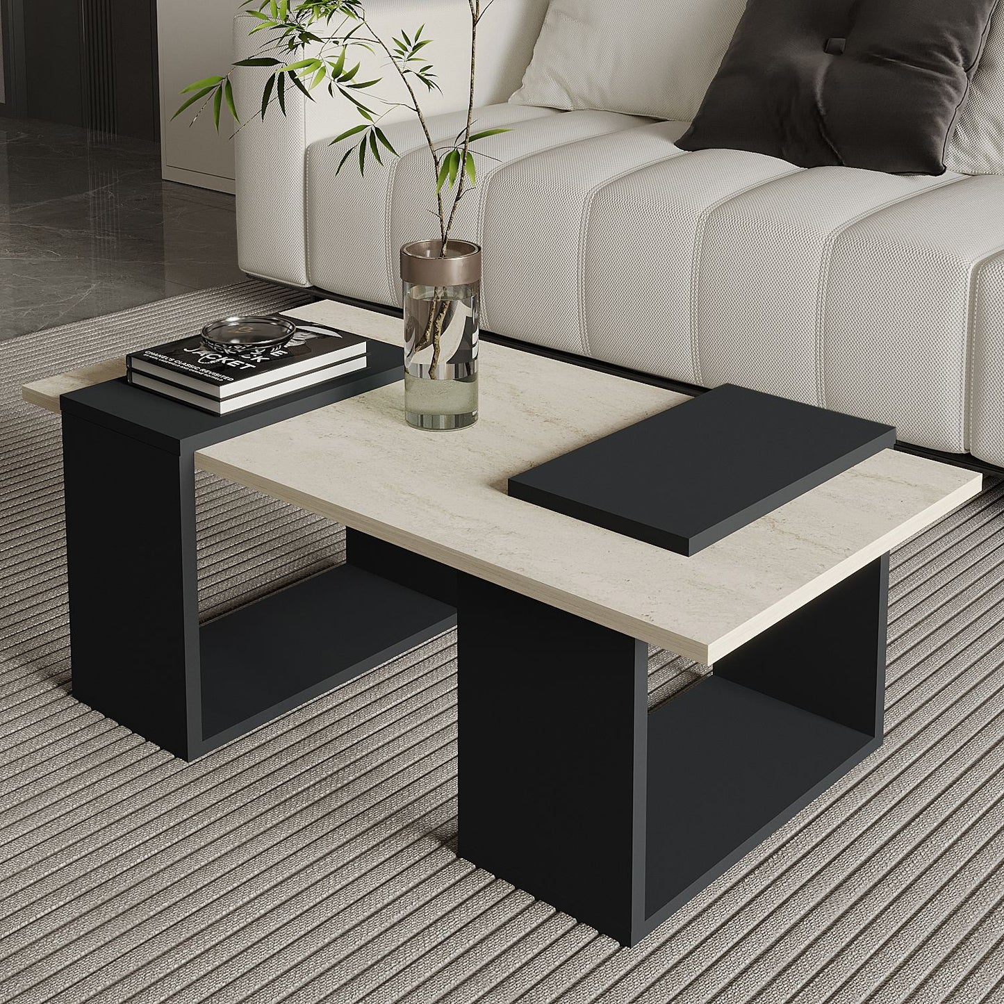 Τραπεζάκι Σαλονιού Travertine - Ανθρακί 90 x 46,6 x 37 εκ GR382NRC1231