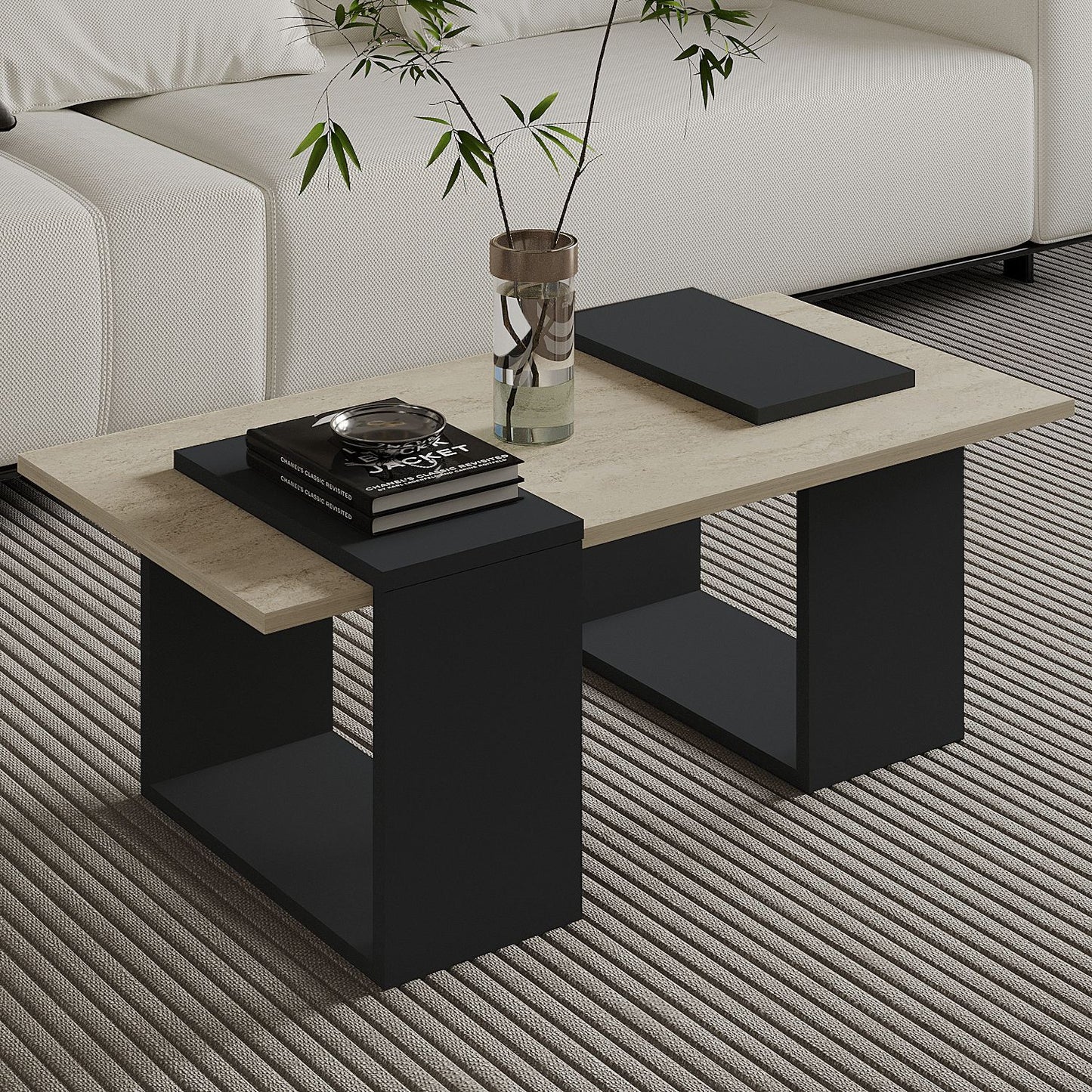 Τραπεζάκι Σαλονιού Travertine - Ανθρακί 90 x 46,6 x 37 εκ GR382NRC1231