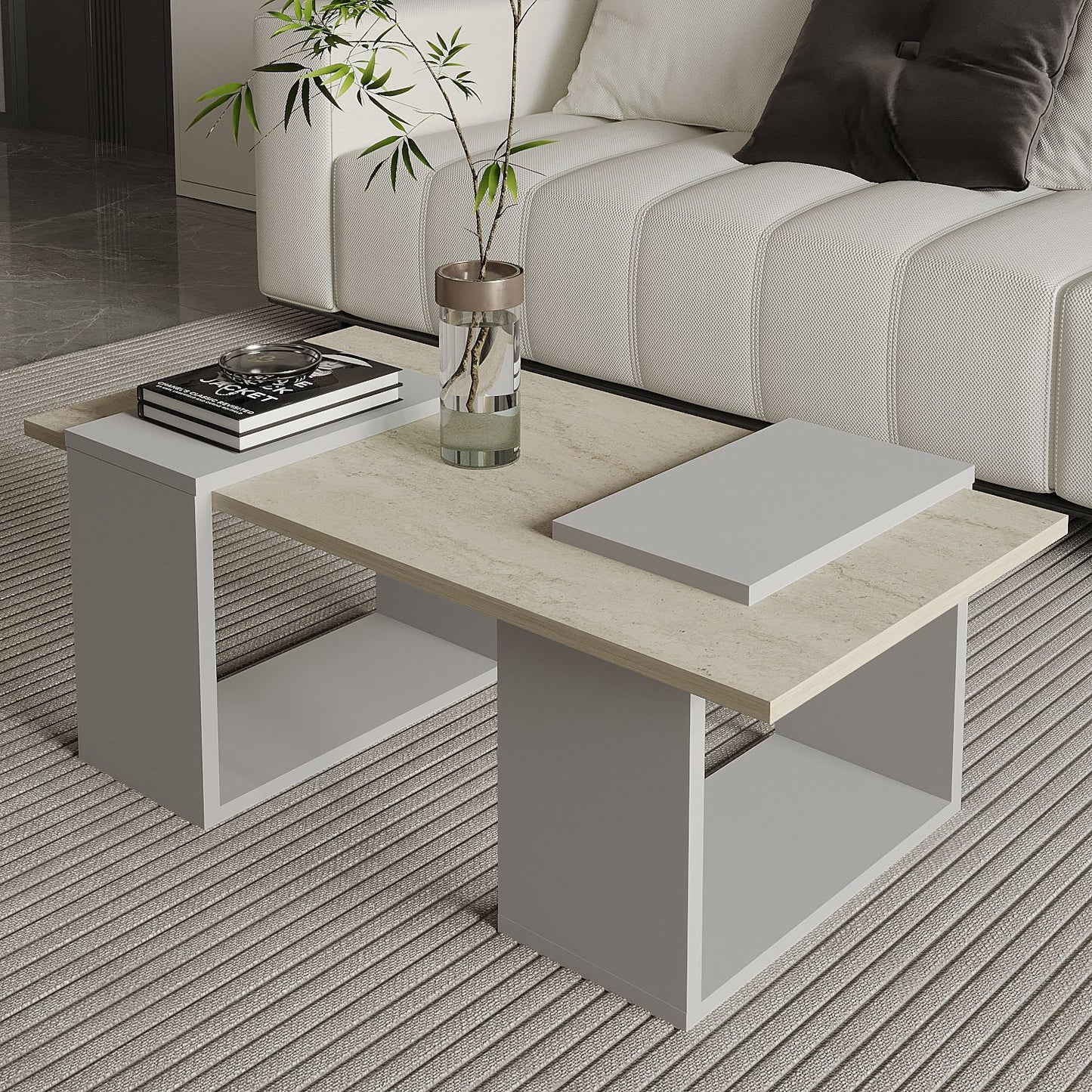 Τραπεζάκι Σαλονιού Γκρι - Travertine 90 x 46,6 x 37 εκ GR382NRC1234