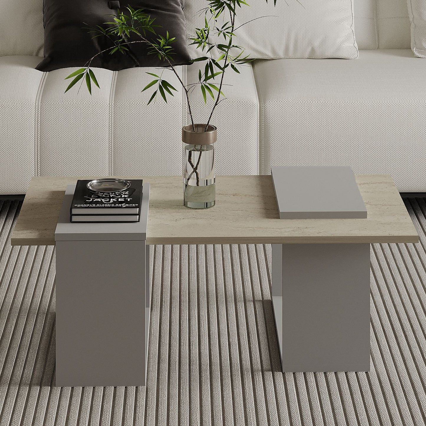 Τραπεζάκι Σαλονιού Γκρι - Travertine 90 x 46,6 x 37 εκ GR382NRC1234