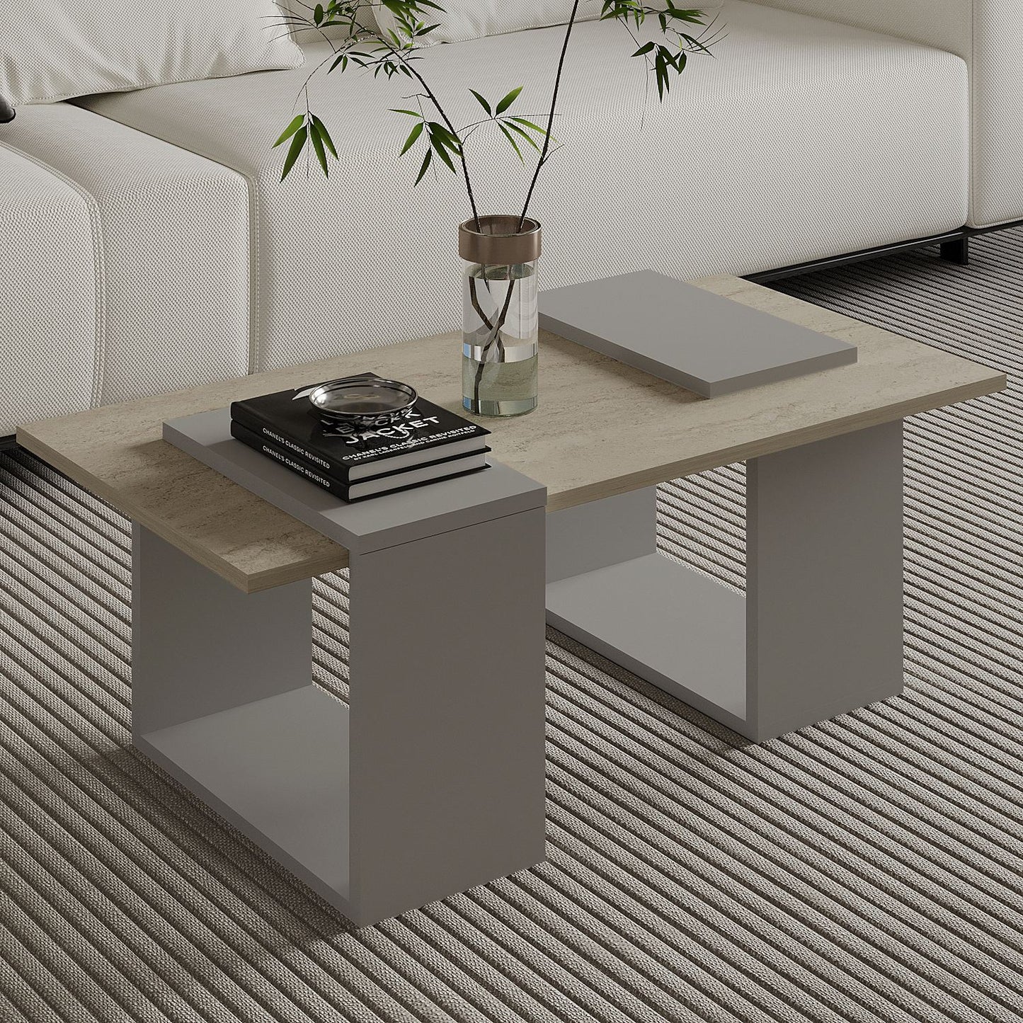 Τραπεζάκι Σαλονιού Γκρι - Travertine 90 x 46,6 x 37 εκ GR382NRC1234