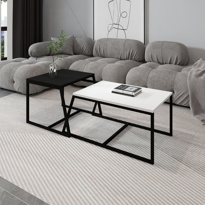 Τραπεζάκι Σαλονιού Set Λευκό - Μαύρο 80 x 50 x 38 εκ GR382NRC1266