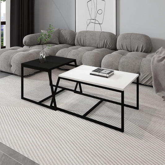 Τραπεζάκι Σαλονιού Set Λευκό - Μαύρο 80 x 50 x 38 εκ GR382NRC1266