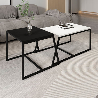 Τραπεζάκι Σαλονιού Set Λευκό - Μαύρο 80 x 50 x 38 εκ GR382NRC1266