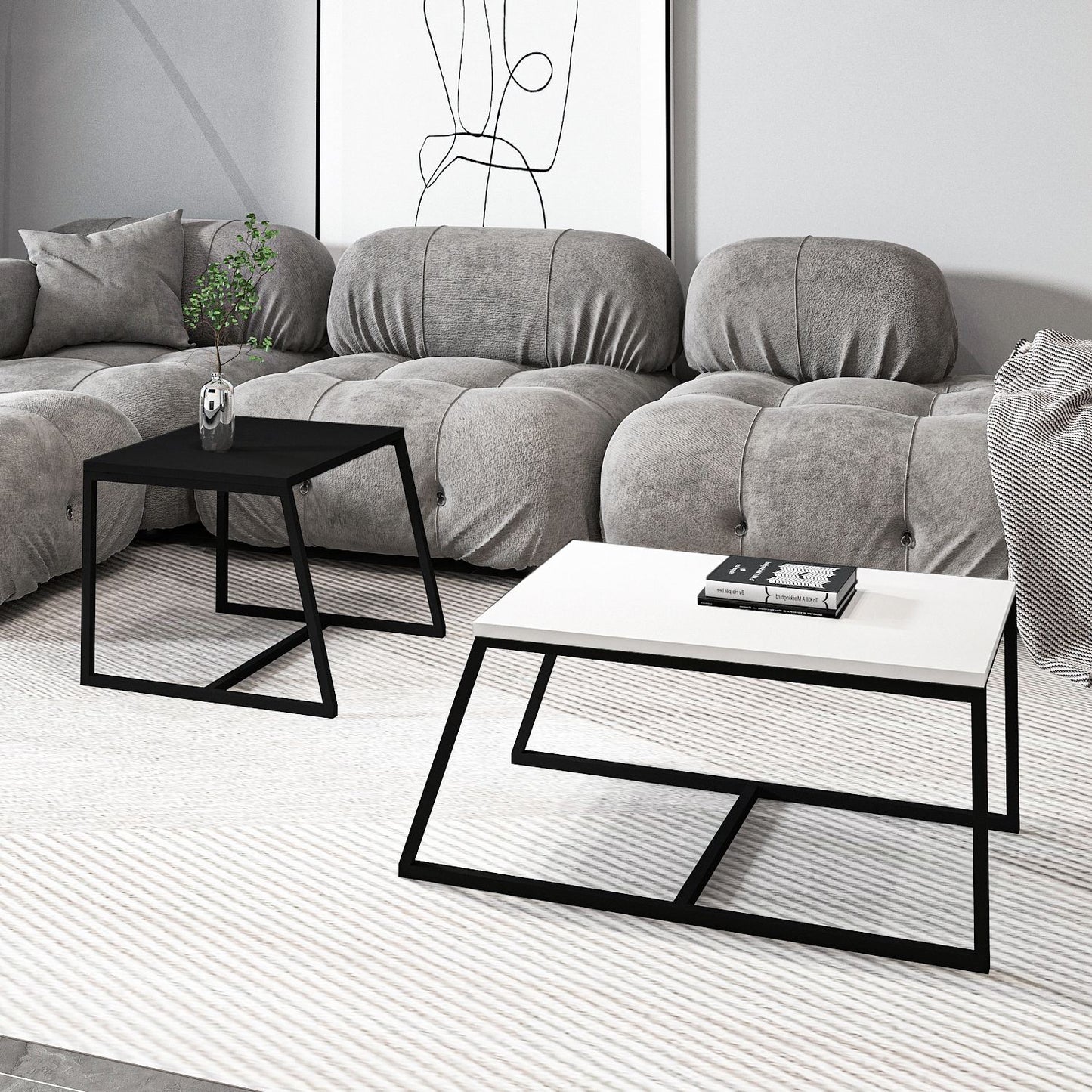 Τραπεζάκι Σαλονιού Set Λευκό - Μαύρο 80 x 50 x 38 εκ GR382NRC1266