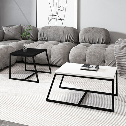 Τραπεζάκι Σαλονιού Set Λευκό - Μαύρο 80 x 50 x 38 εκ GR382NRC1266