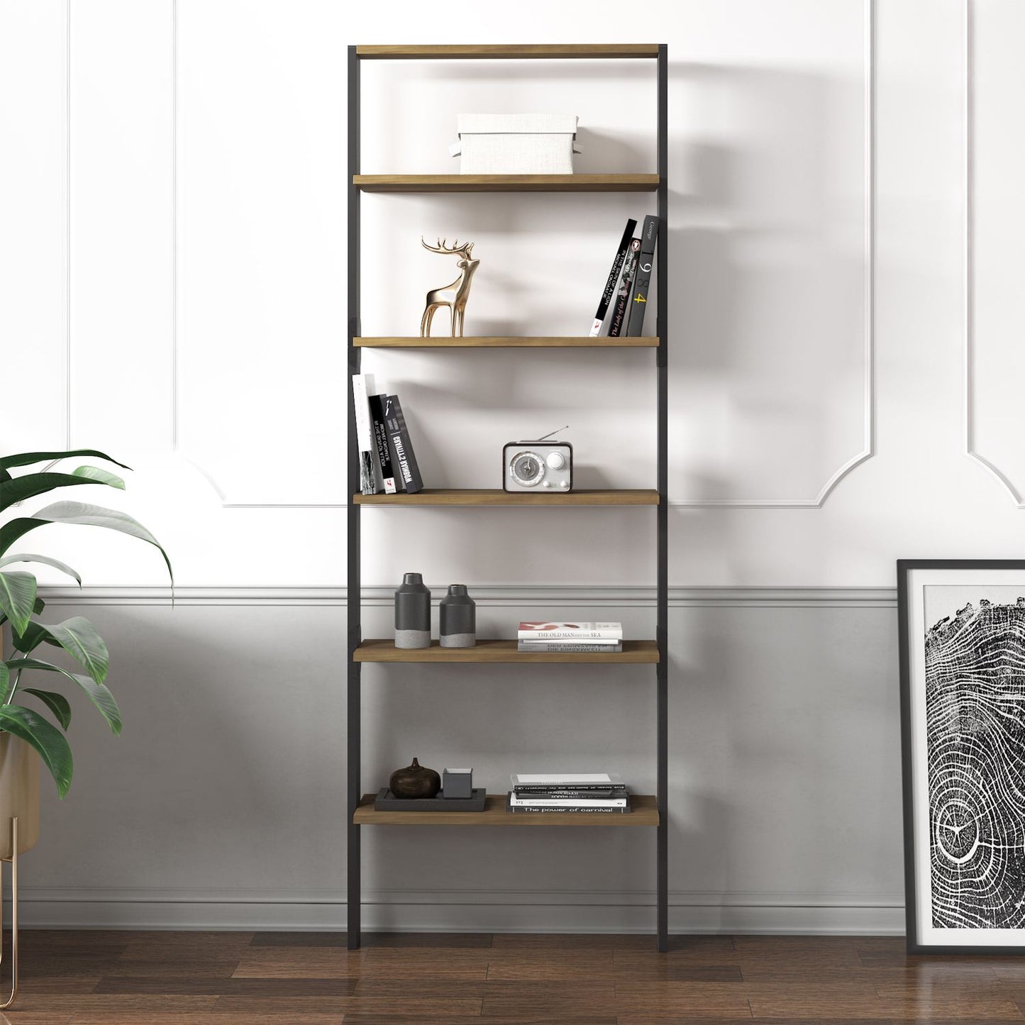 Βιβλιοθήκη 61 × 25 × 180 εκ. Ανθρακί Antique Καρυδί GR382NRC1318