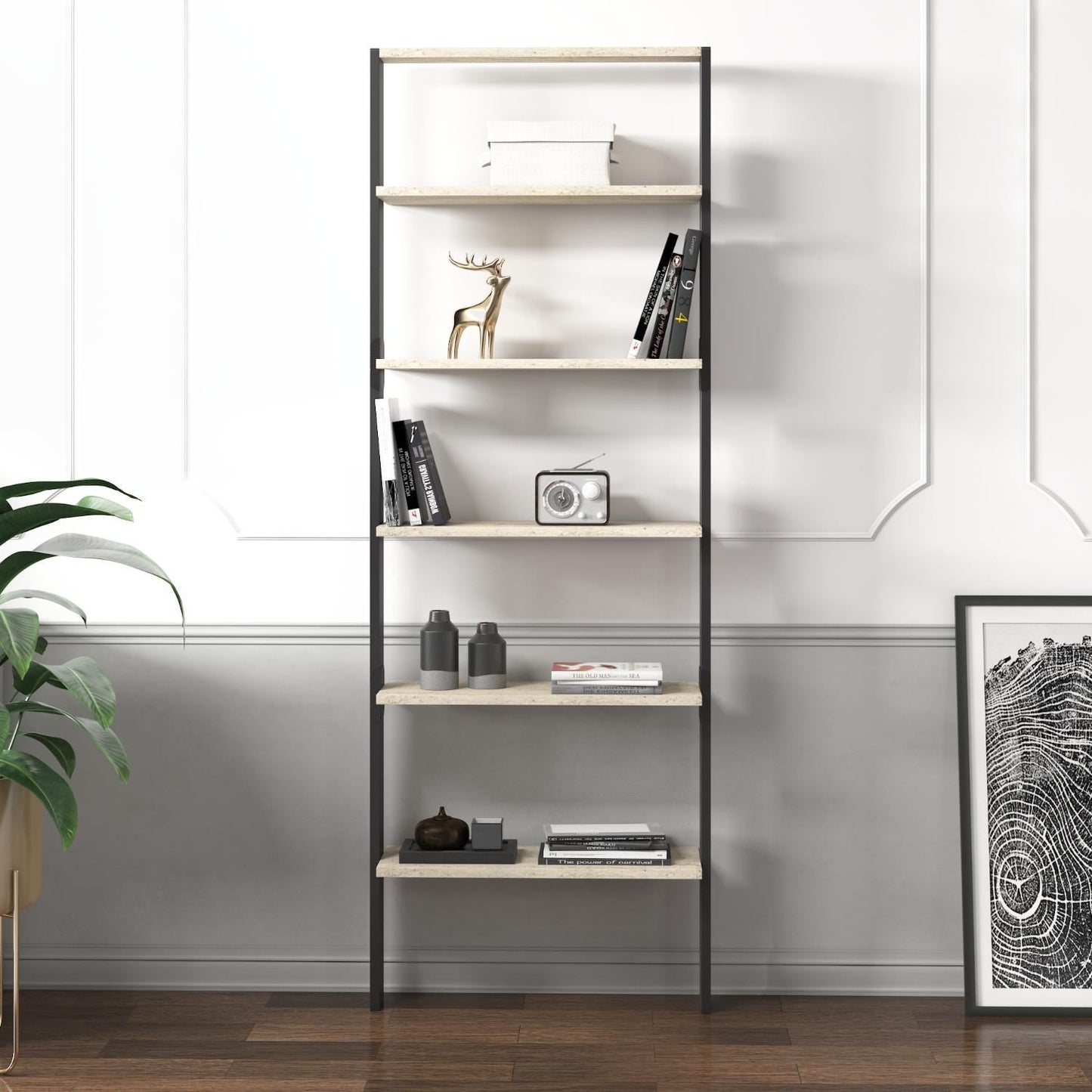 Βιβλιοθήκη 61 × 25 × 180 εκ. Travertine Ανθρακί GR382NRC1320
