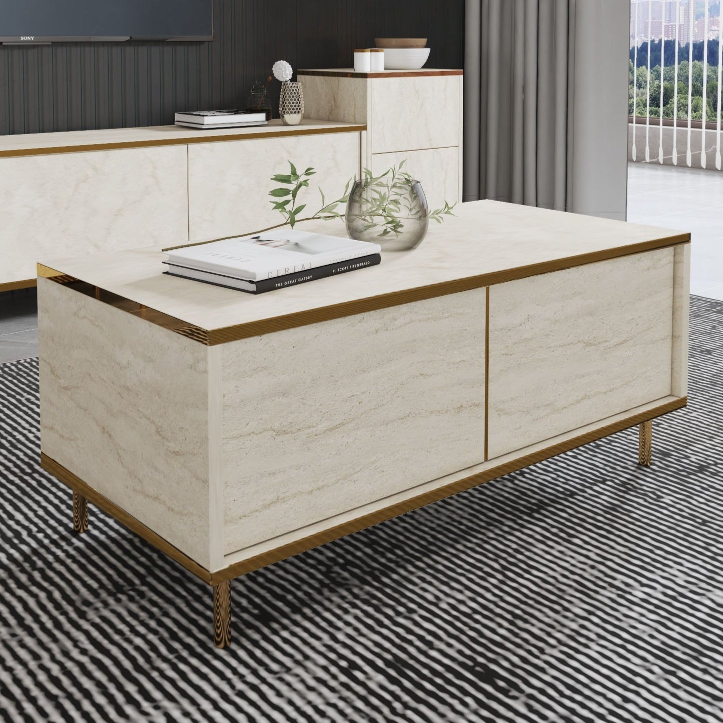 Τραπεζάκι Σαλονιού Travertine - Χρυσό 90 x 45 x 40 εκ GR382NRC1532