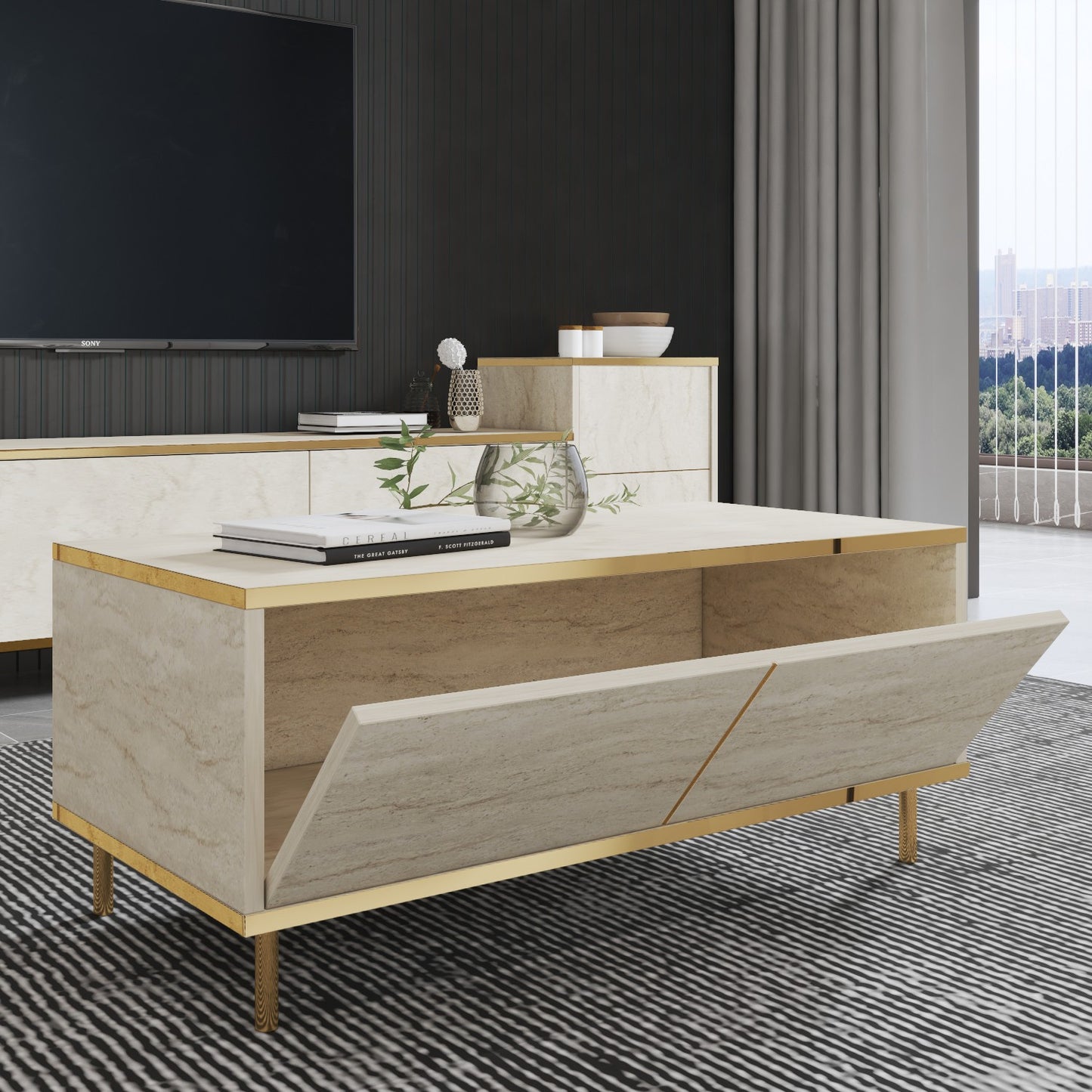 Τραπεζάκι Σαλονιού Travertine - Χρυσό 90 x 45 x 40 εκ GR382NRC1532