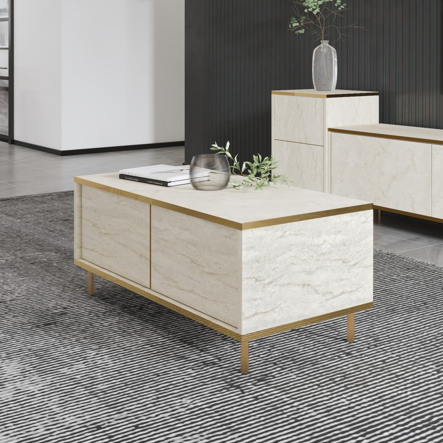 Τραπεζάκι Σαλονιού Travertine - Χρυσό 90 x 45 x 40 εκ GR382NRC1532