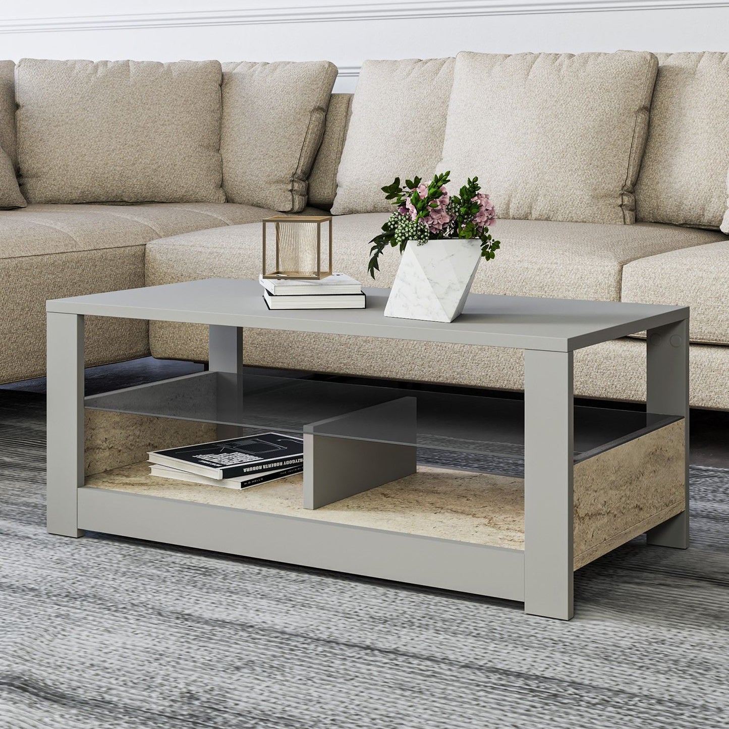 Τραπεζάκι Σαλονιού Γκρι - Travertine 90 x 45 x 37 εκ GR382NRC1535
