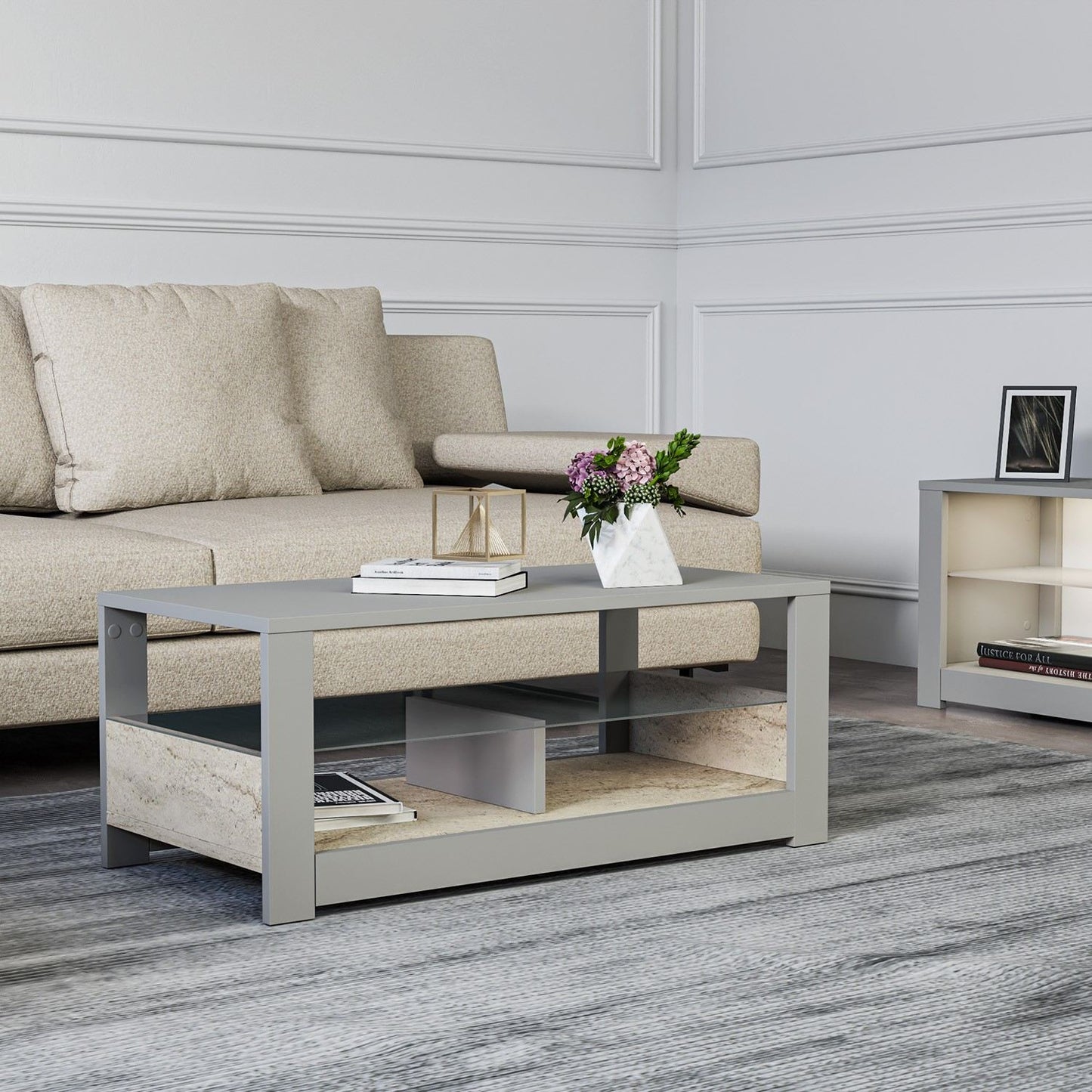 Τραπεζάκι Σαλονιού Γκρι - Travertine 90 x 45 x 37 εκ GR382NRC1535