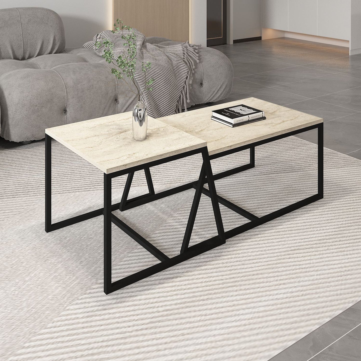 Τραπεζάκι Σαλονιού Travertine 75 x 50 x 38 εκ GR382NRC1547