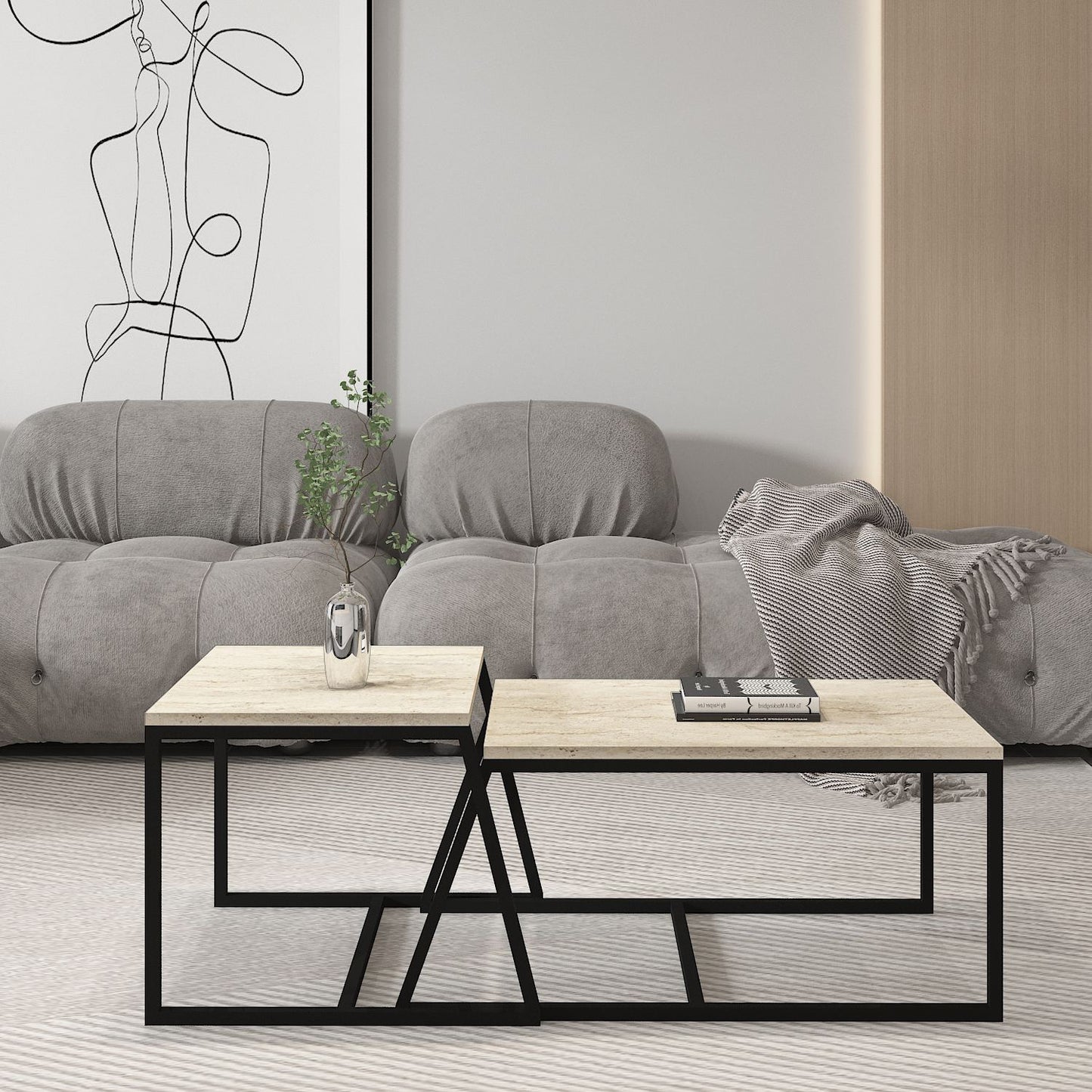 Τραπεζάκι Σαλονιού Travertine 75 x 50 x 38 εκ GR382NRC1547