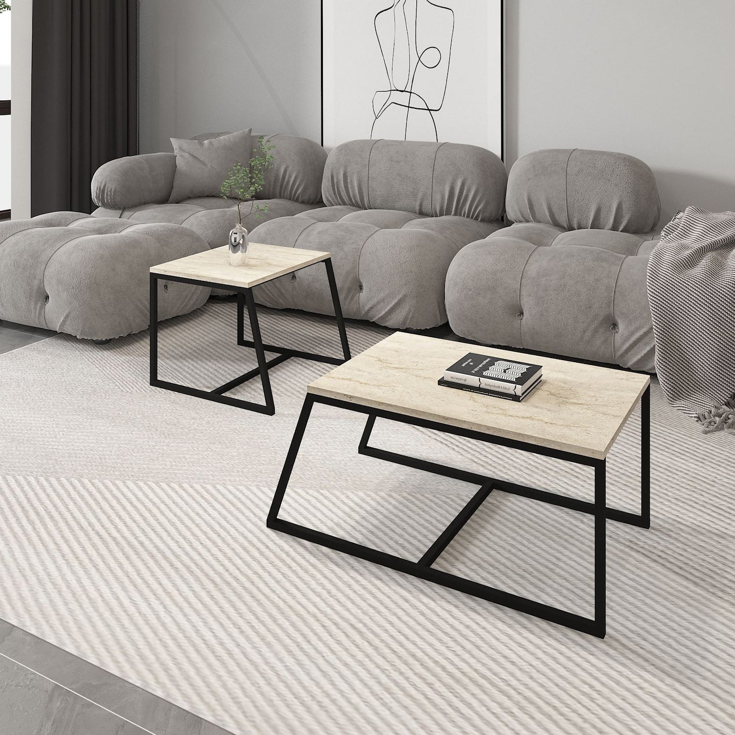 Τραπεζάκι Σαλονιού Travertine 75 x 50 x 38 εκ GR382NRC1547