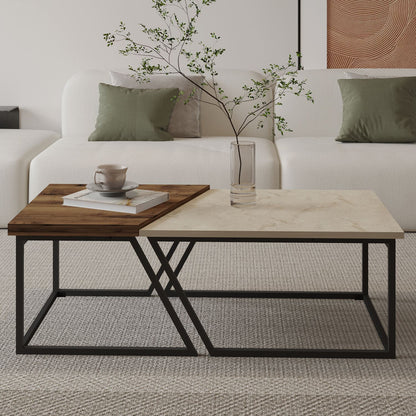 Τραπεζάκι Σαλονιού Set Travertine - Ρουστίκ Καρυδί 60 x 60 x 38,8 εκ GR382NRC1552