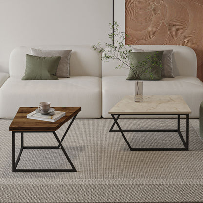 Τραπεζάκι Σαλονιού Set Travertine - Ρουστίκ Καρυδί 60 x 60 x 38,8 εκ GR382NRC1552