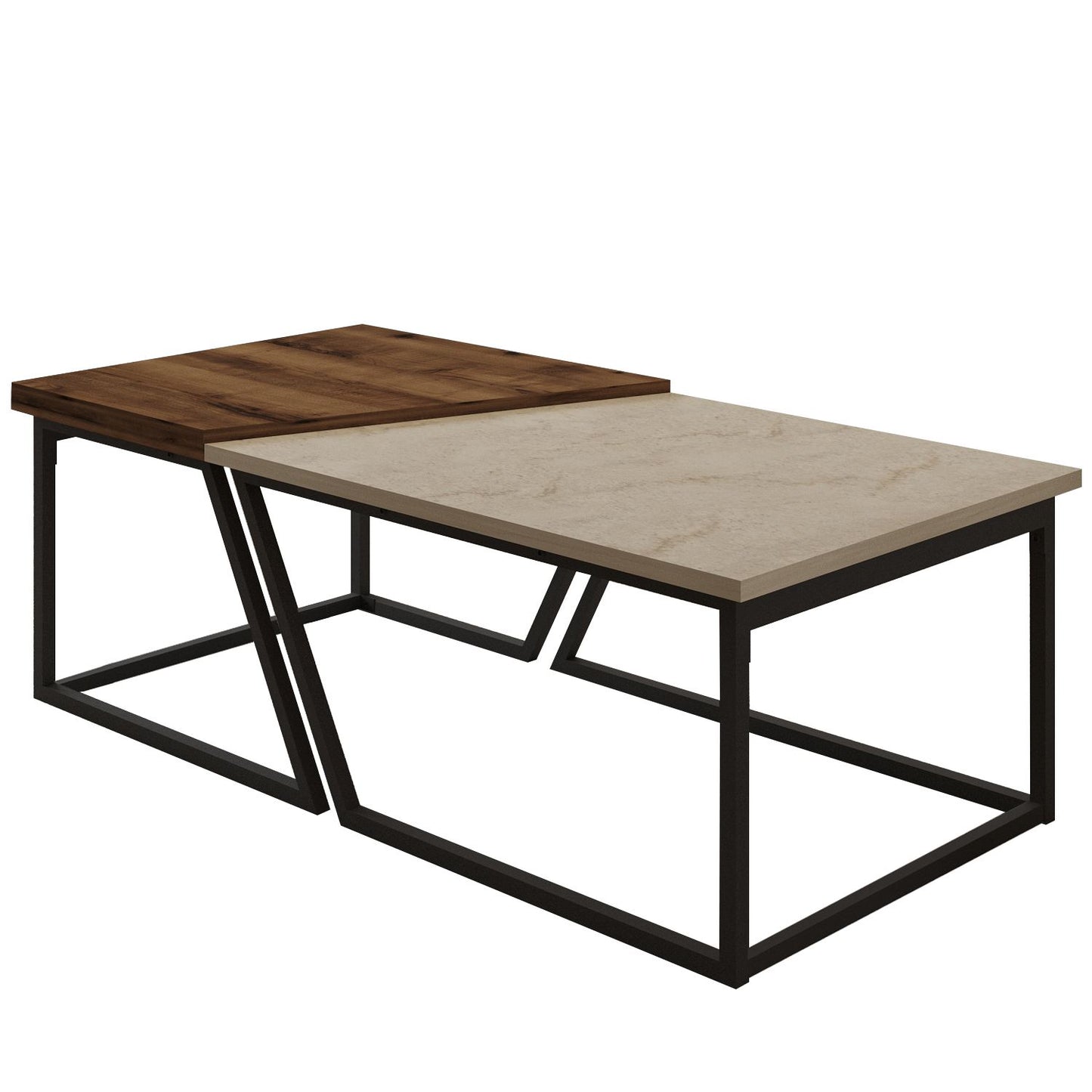 Τραπεζάκι Σαλονιού Set Travertine - Ρουστίκ Καρυδί 60 x 60 x 38,8 εκ GR382NRC1552