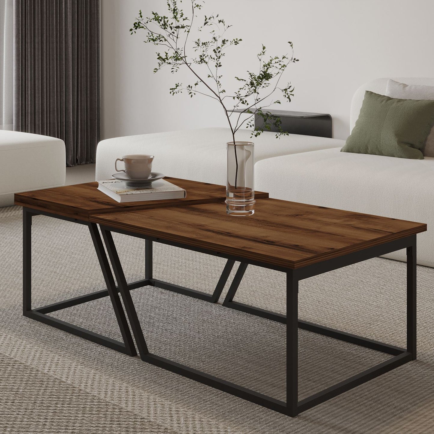 Τραπεζάκι Σαλονιού Set Ρουστίκ Καρυδί 60 x 60 x 38,8 εκ GR382NRC1553