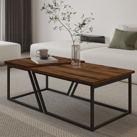 Τραπεζάκι Σαλονιού Set Ρουστίκ Καρυδί 60 x 60 x 38,8 εκ GR382NRC1553