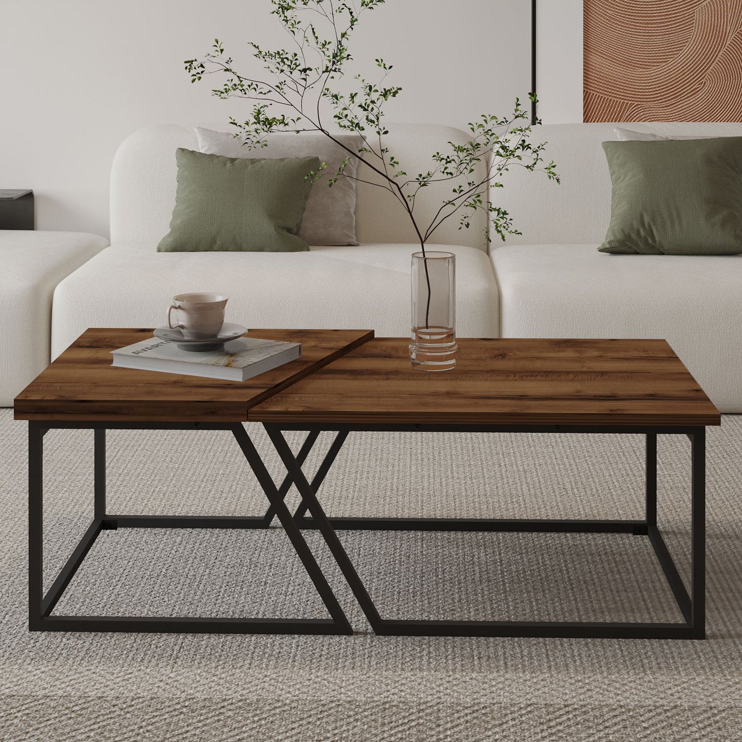 Τραπεζάκι Σαλονιού Set Ρουστίκ Καρυδί 60 x 60 x 38,8 εκ GR382NRC1553