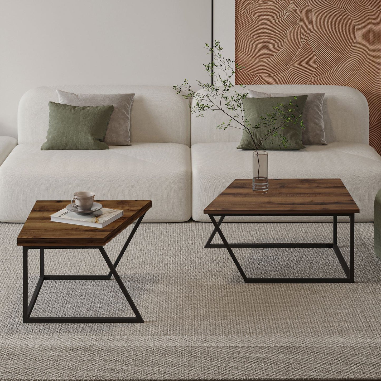 Τραπεζάκι Σαλονιού Set Ρουστίκ Καρυδί 60 x 60 x 38,8 εκ GR382NRC1553