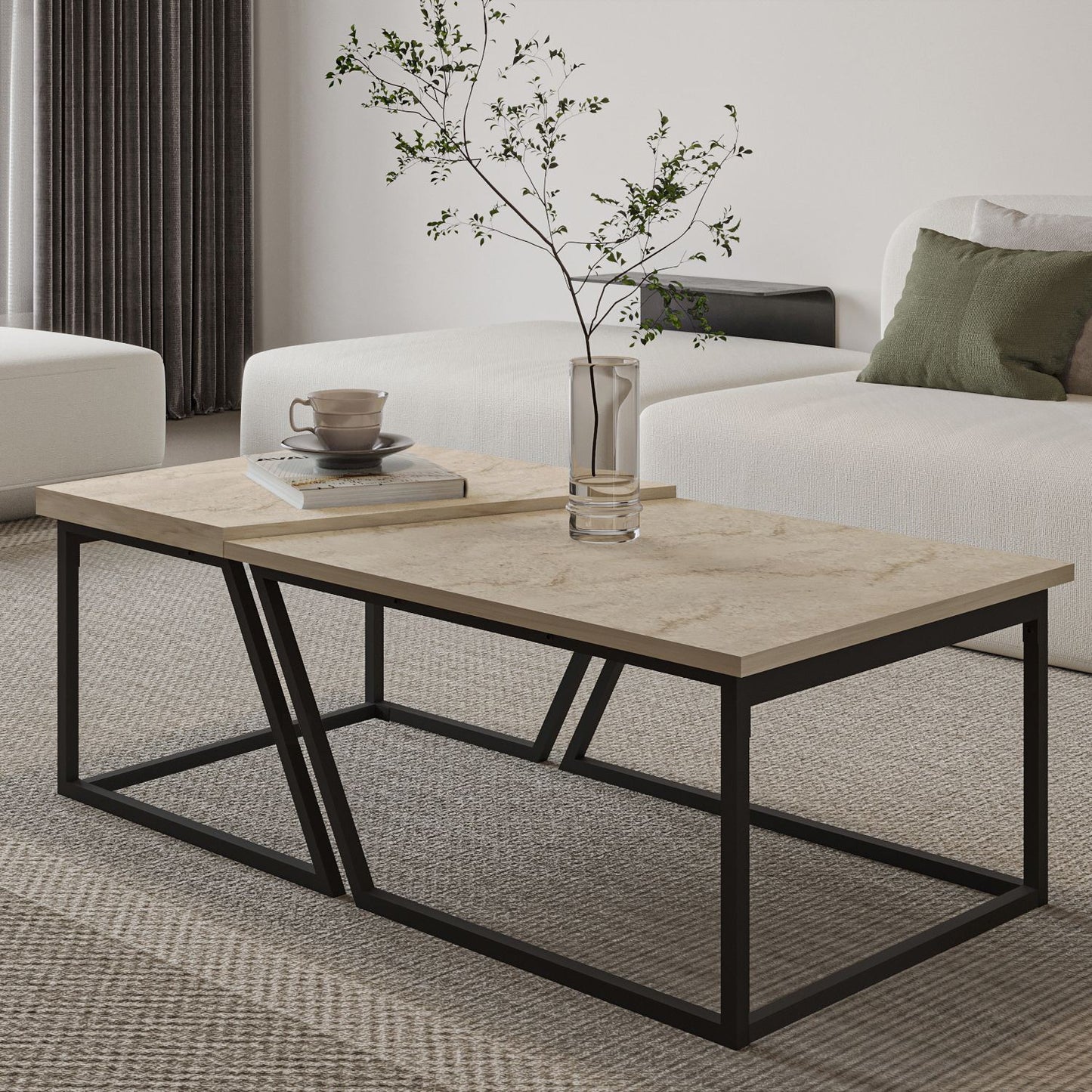 Τραπεζάκι Σαλονιού Set Travetine 60 x 60 x 38,8 εκ GR382NRC1555