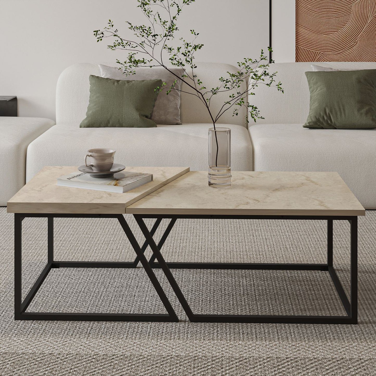 Τραπεζάκι Σαλονιού Set Travetine 60 x 60 x 38,8 εκ GR382NRC1555