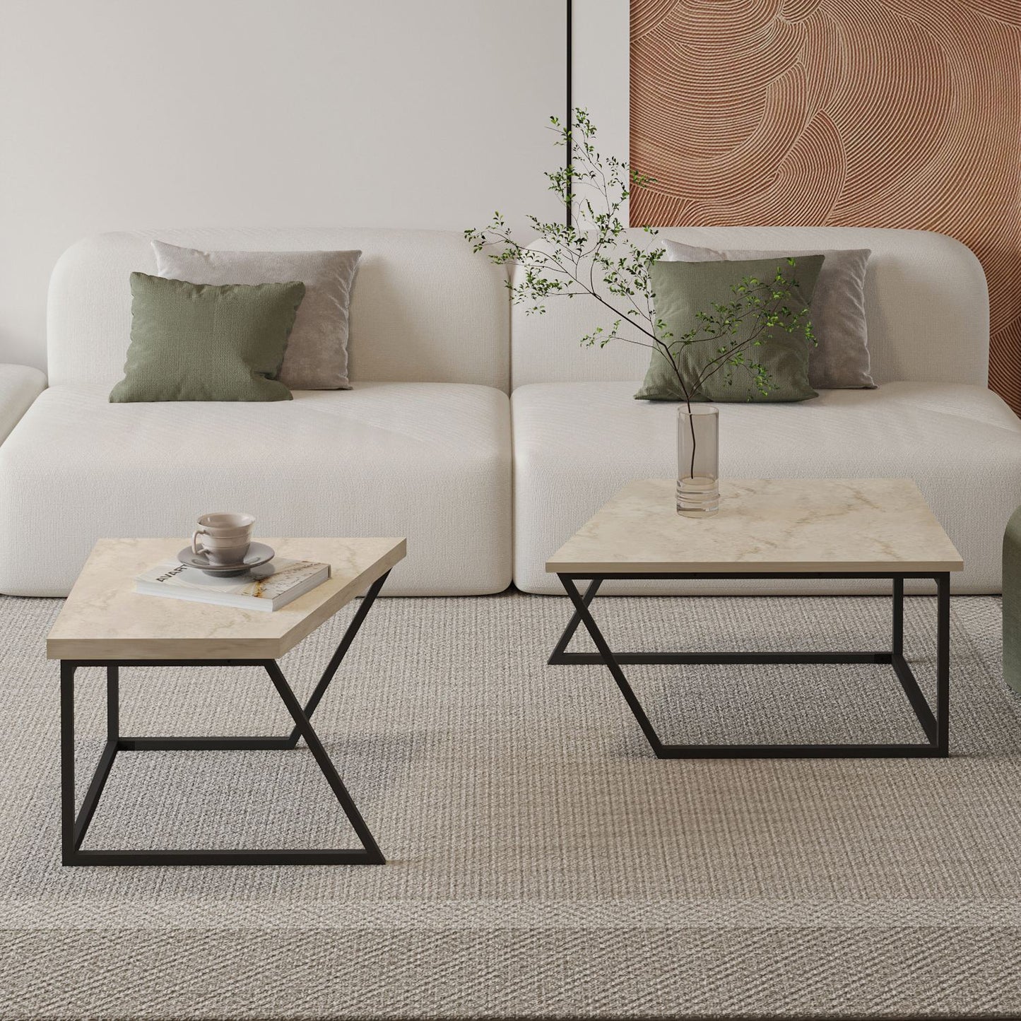 Τραπεζάκι Σαλονιού Set Travetine 60 x 60 x 38,8 εκ GR382NRC1555