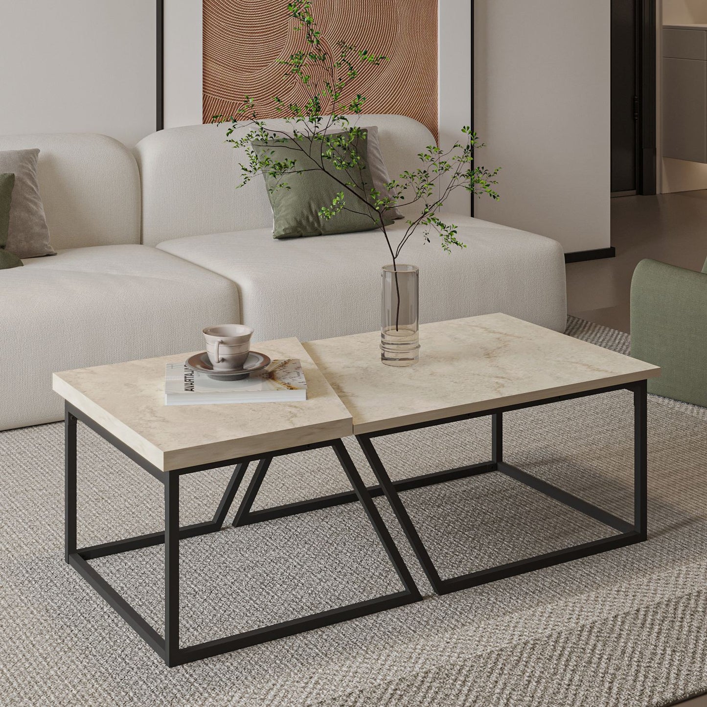 Τραπεζάκι Σαλονιού Set Travetine 60 x 60 x 38,8 εκ GR382NRC1555