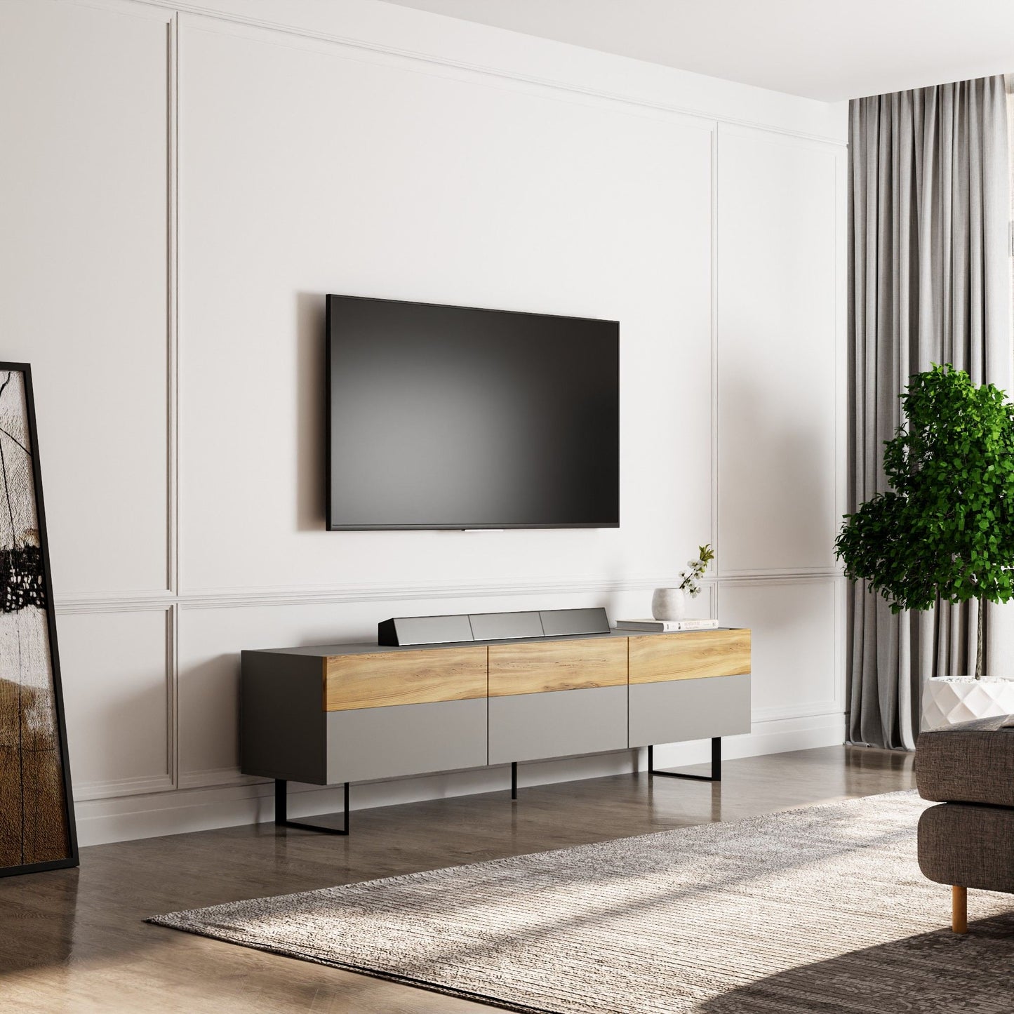 Έπιπλο Τηλεόρασης TV Βάση Σύνθεση Γκρι Δρυς | 382NRC2512