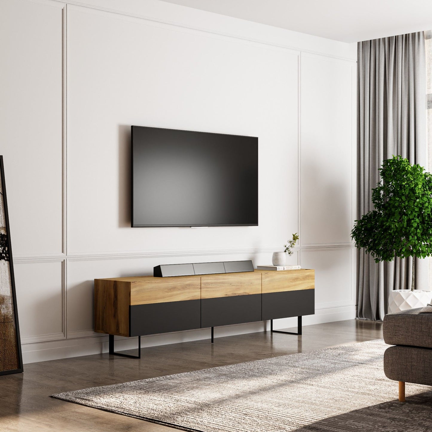 Έπιπλο Τηλεόρασης TV Βάση Σύνθεση Μαύρο Δρυς | 382NRC2514