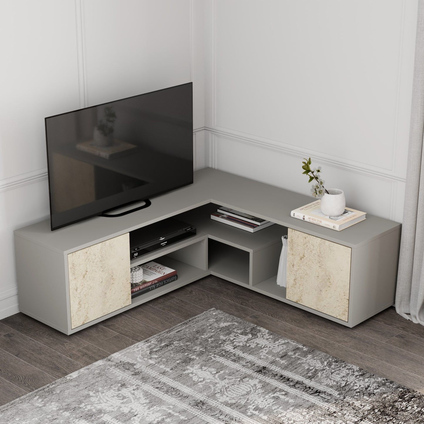 Έπιπλο Τηλεόρασης TV Βάση Σύνθεση Γκρι Travertine | 382NRC2523