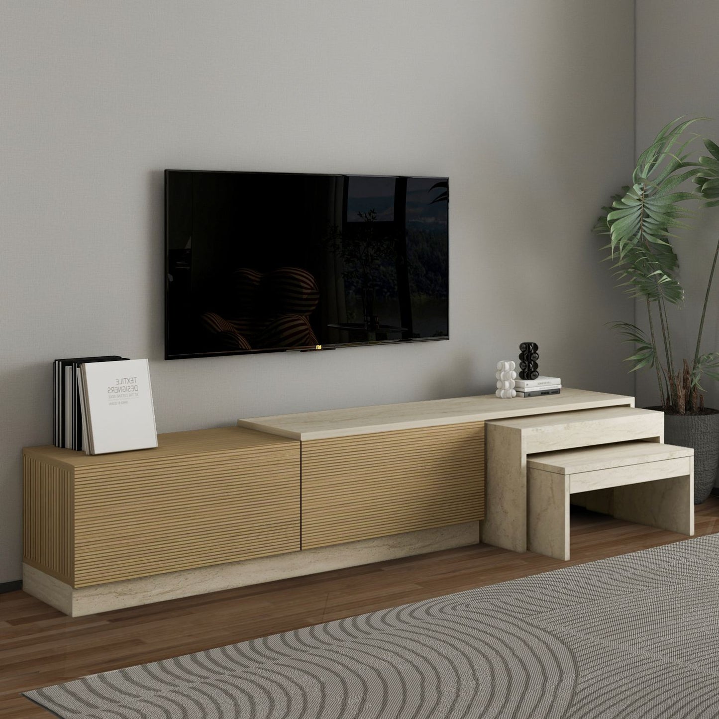 Έπιπλο Τηλεόρασης TV Βάση Σύνθεση Travertine Warm Δρυς | 382NRC2541