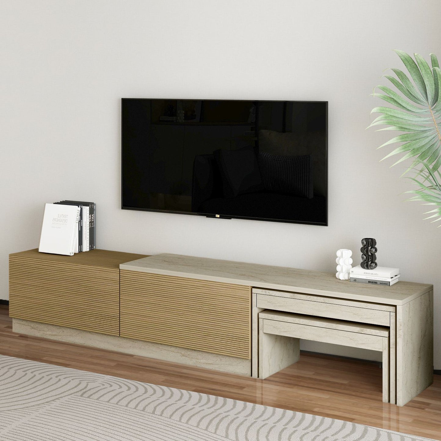 Έπιπλο Τηλεόρασης TV Βάση Σύνθεση Travertine Warm Δρυς | 382NRC2541
