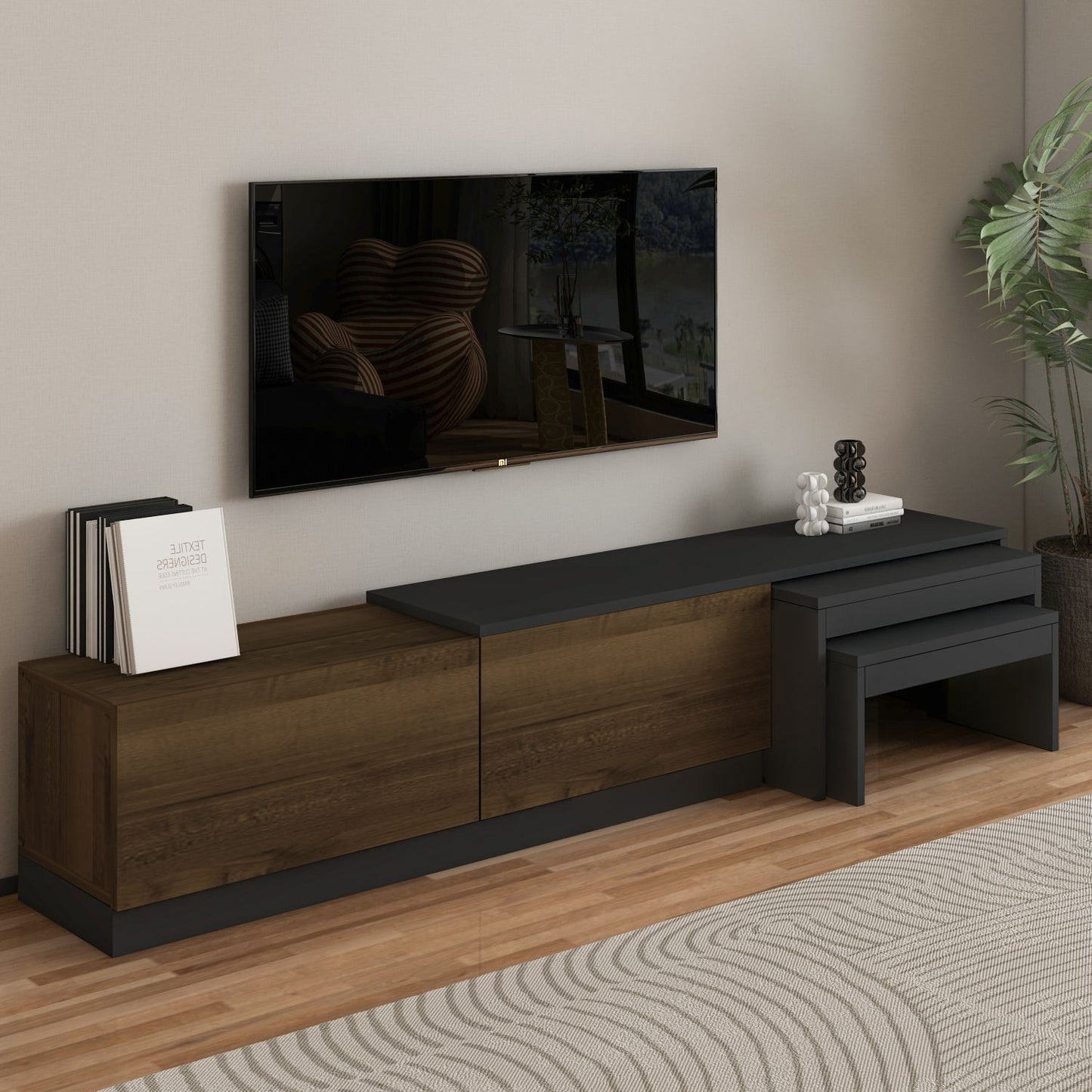 Έπιπλο Τηλεόρασης TV Βάση Σύνθεση Ανθρακί Antique Καρυδί | 382NRC2543