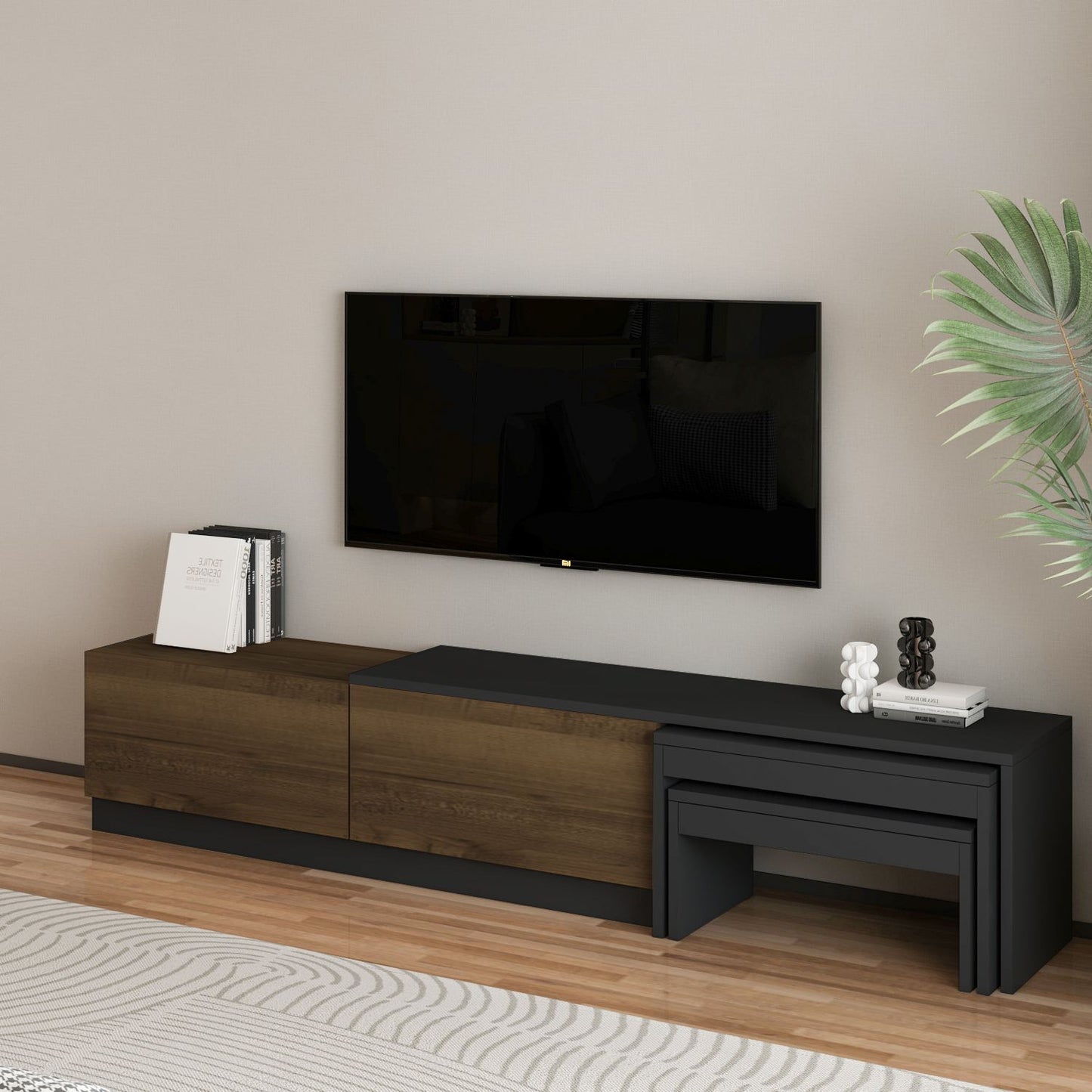 Έπιπλο Τηλεόρασης TV Βάση Σύνθεση Ανθρακί Antique Καρυδί | 382NRC2543
