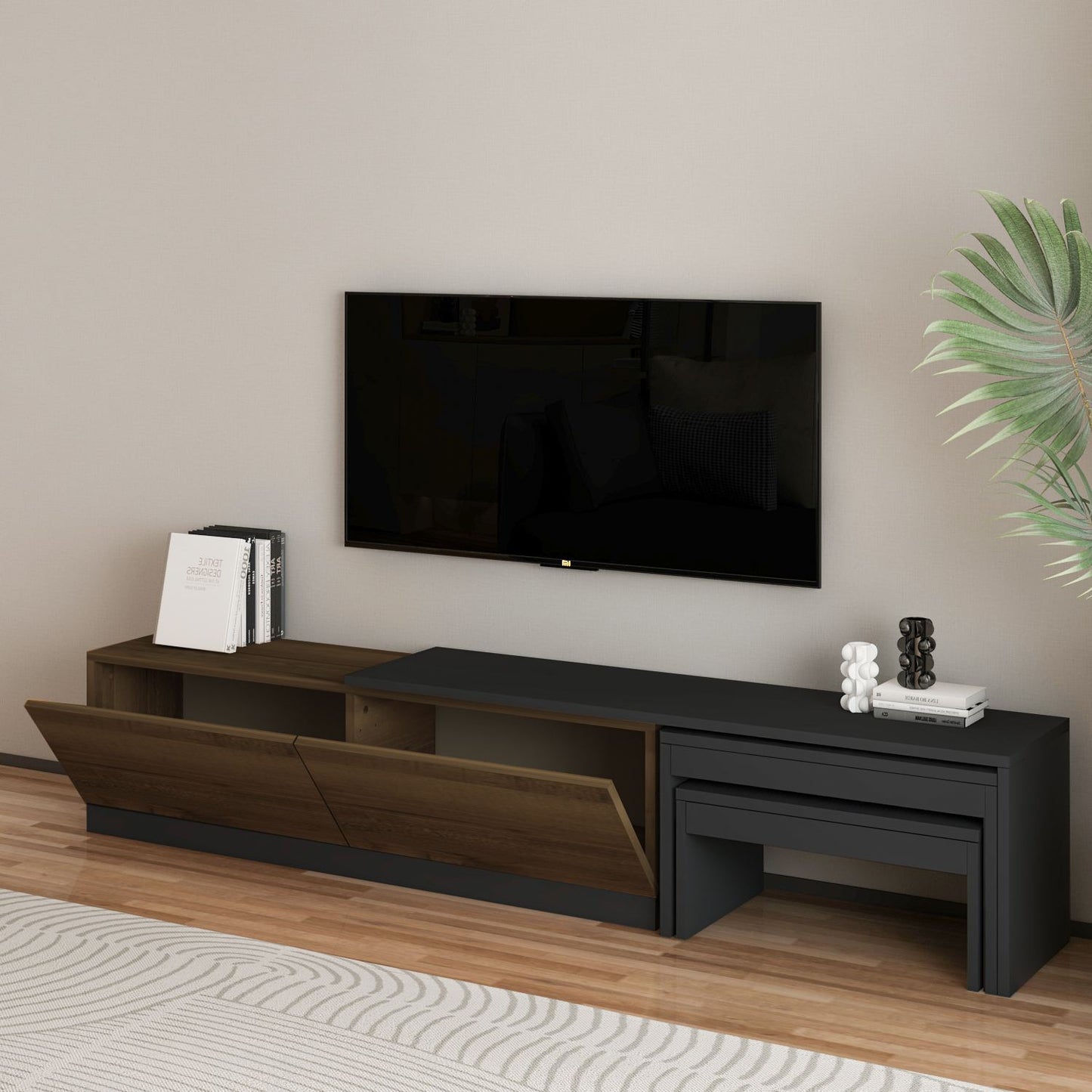 Έπιπλο Τηλεόρασης TV Βάση Σύνθεση Ανθρακί Antique Καρυδί | 382NRC2543