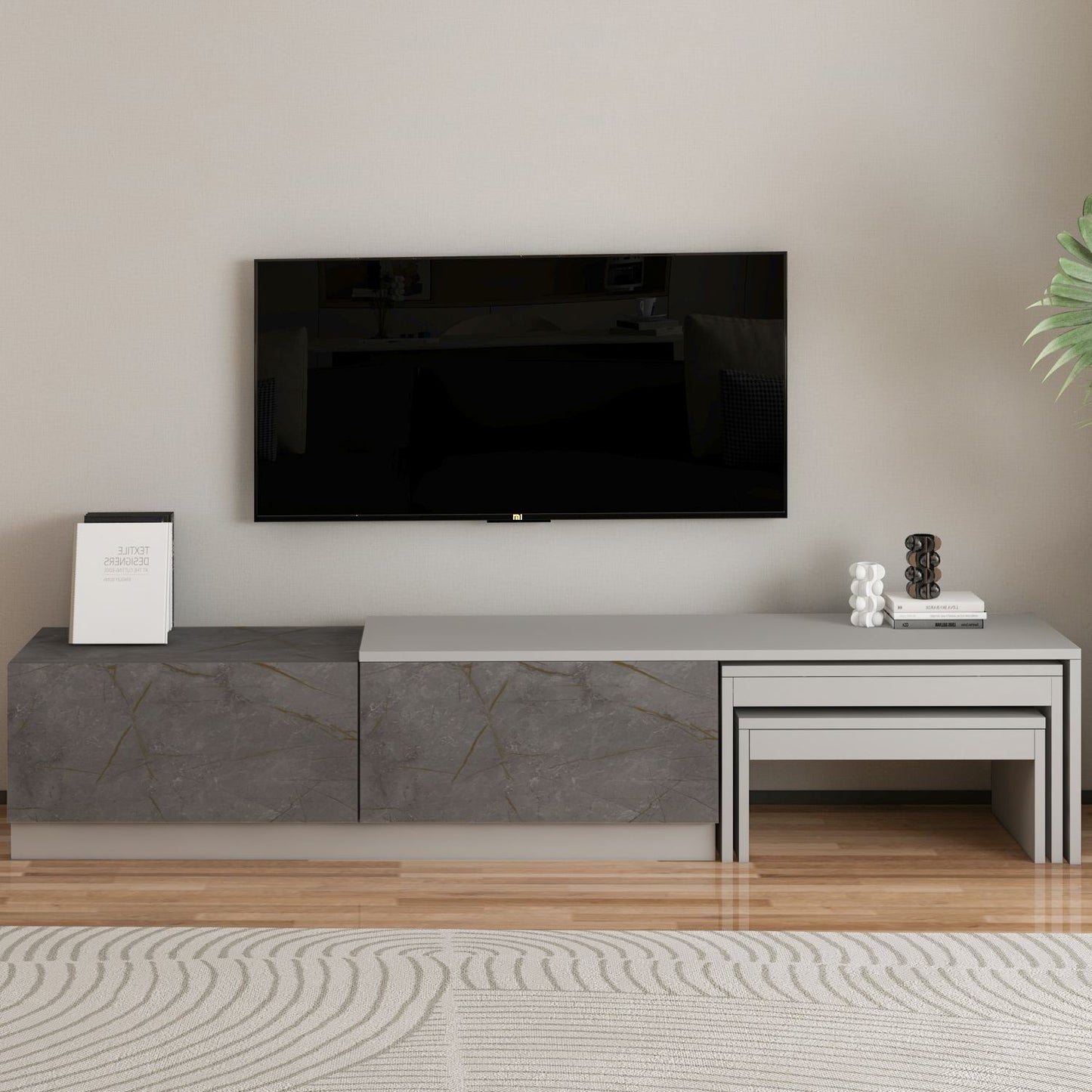 Έπιπλο Τηλεόρασης TV Βάση Σύνθεση Gordion Marble Γκρι | 382NRC2544