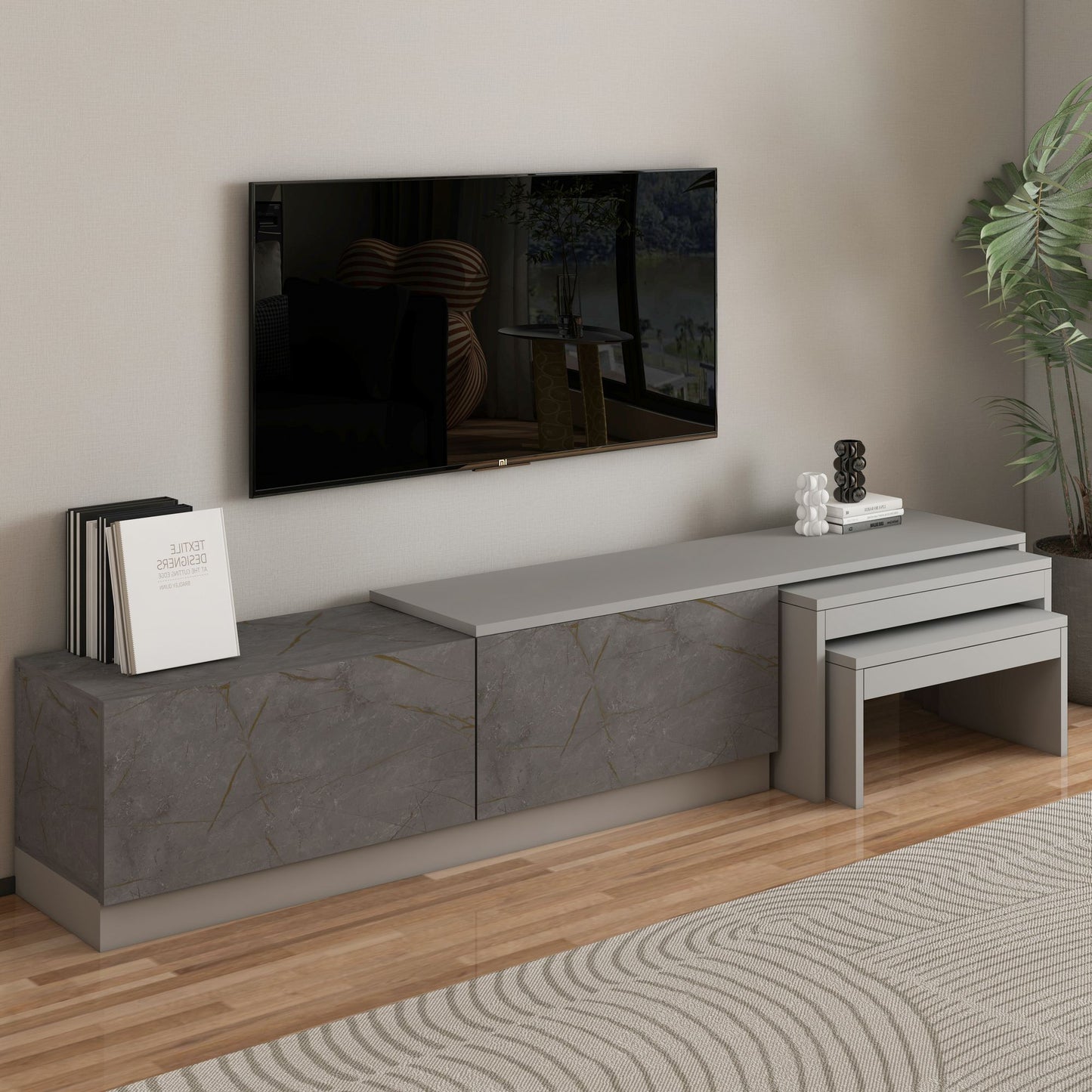Έπιπλο Τηλεόρασης TV Βάση Σύνθεση Gordion Marble Γκρι | 382NRC2544