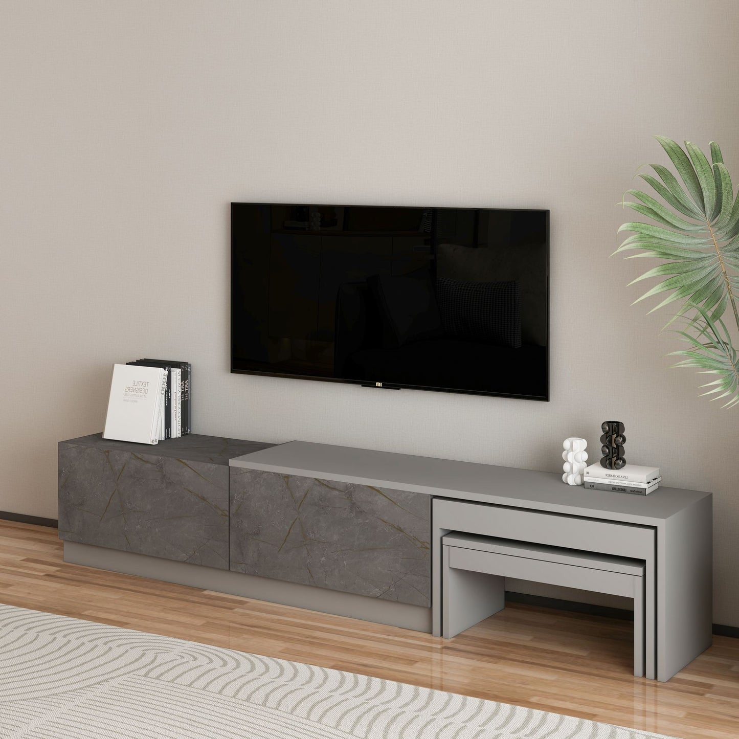Έπιπλο Τηλεόρασης TV Βάση Σύνθεση Gordion Marble Γκρι | 382NRC2544