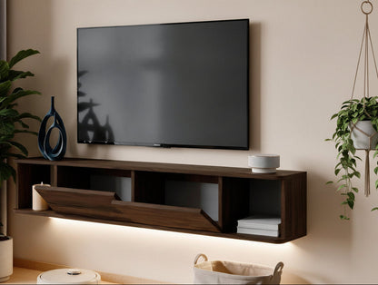 Κρεμαστό Έπιπλο Τηλεόρασης με LED Φωτισμό 160x29x29 εκ Επιτοίχια Βάση Τηλεόρασης με Ντουλάπι Καρυδί 382NRC3237