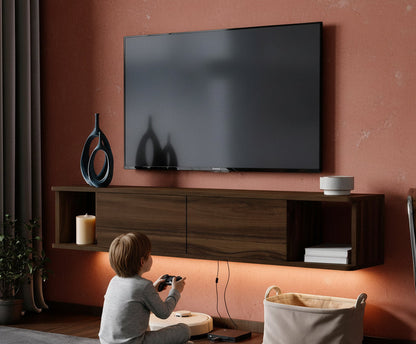 Κρεμαστό Έπιπλο Τηλεόρασης με LED Φωτισμό 160x29x29 εκ Επιτοίχια Βάση Τηλεόρασης με Ντουλάπι Καρυδί 382NRC3237